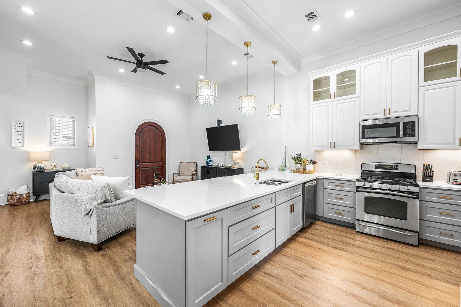 Open kitchen and living area